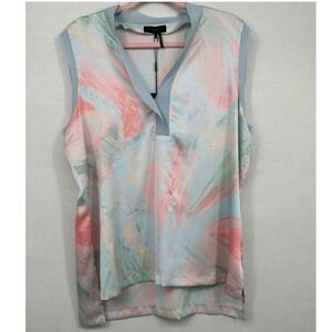 Donna Karan New York Pastel Abstract Sleeveless Blouse NWT Large
